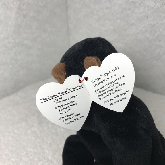 Vintage Ty Beanie Baby 1996 CONGO the Gorilla Plush Black & Brown Gorilla W/Tags - Picture 7 of 7